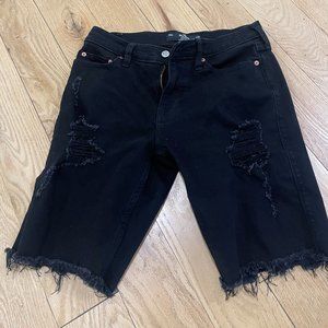 Hollister Mens Black Ripped Denim Short 9" 29w